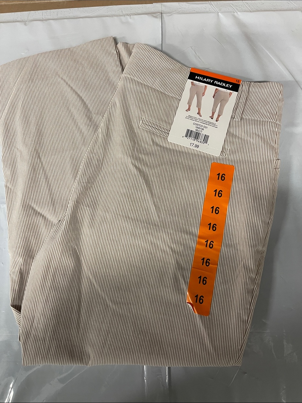 Hilary Radley Men’s Beige & White Pinstripe Chinos